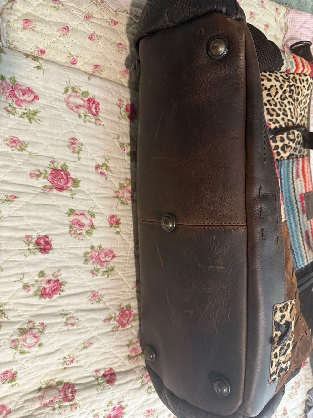 STS Ranchwear Brown Multi-Pattern Patchwork Tote - Picture 2 of 4